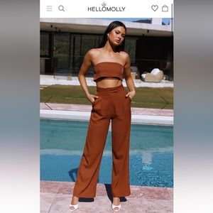 Hello Molly Brown Wide Leg High Waisted Pant and Strapless Top Co-Ord Set M/L